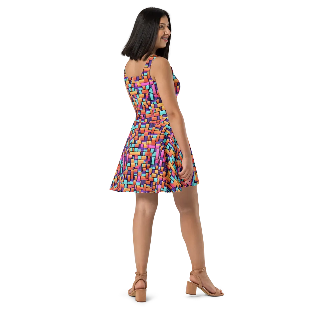 Neon Brickwork on Skater Dress — Right