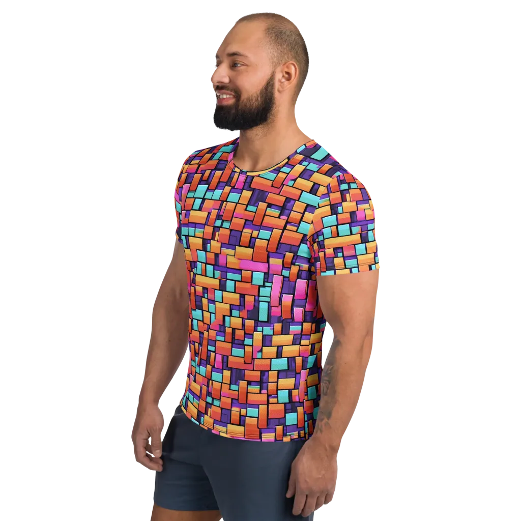 Neon Brickwork on Men's Athletic T-Shirt — Left