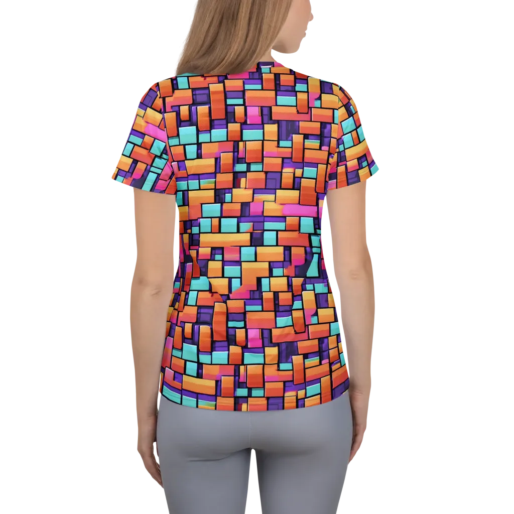Neon Brickwork on Women's Athletic T-Shirt — Back