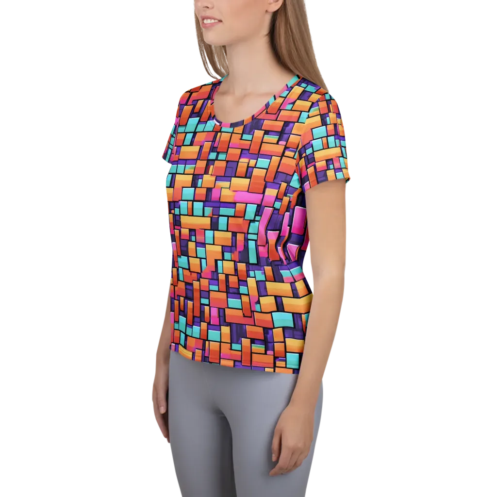 Neon Brickwork on Women's Athletic T-Shirt — Left