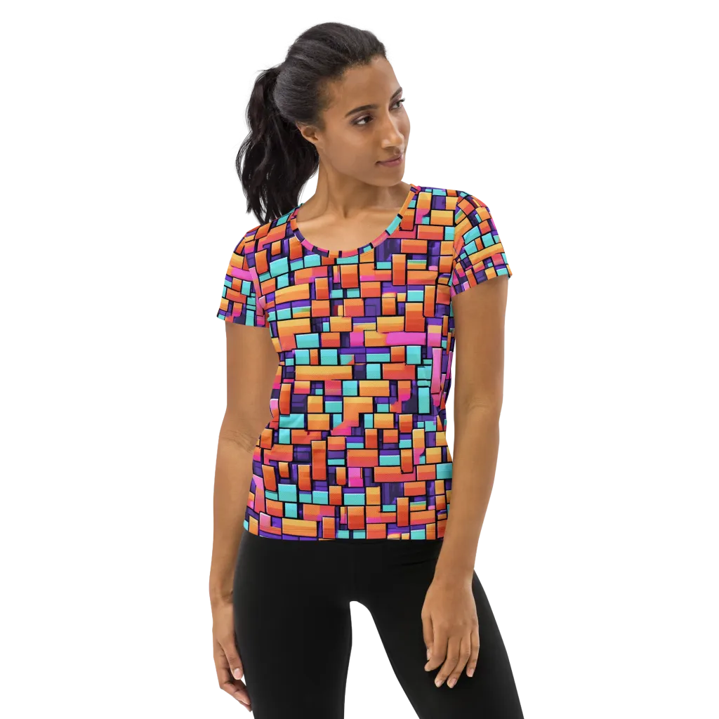 Neon Brickwork on Women's Athletic T-Shirt — Front