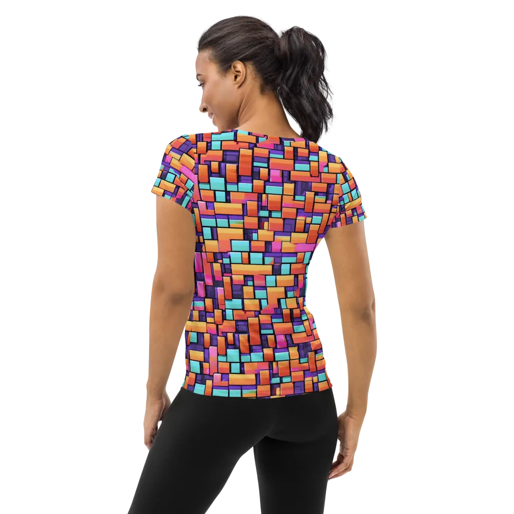 Neon Brickwork on Women's Athletic T-Shirt — Back
