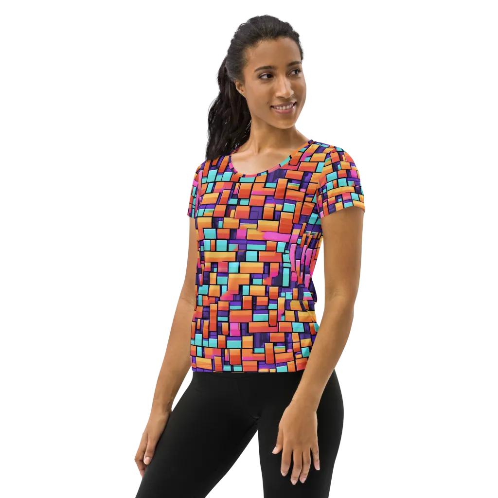 Neon Brickwork on Women's Athletic T-Shirt — Left