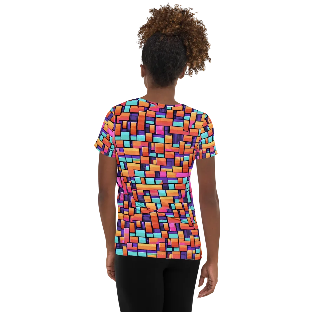 Neon Brickwork on Women's Athletic T-Shirt — Back