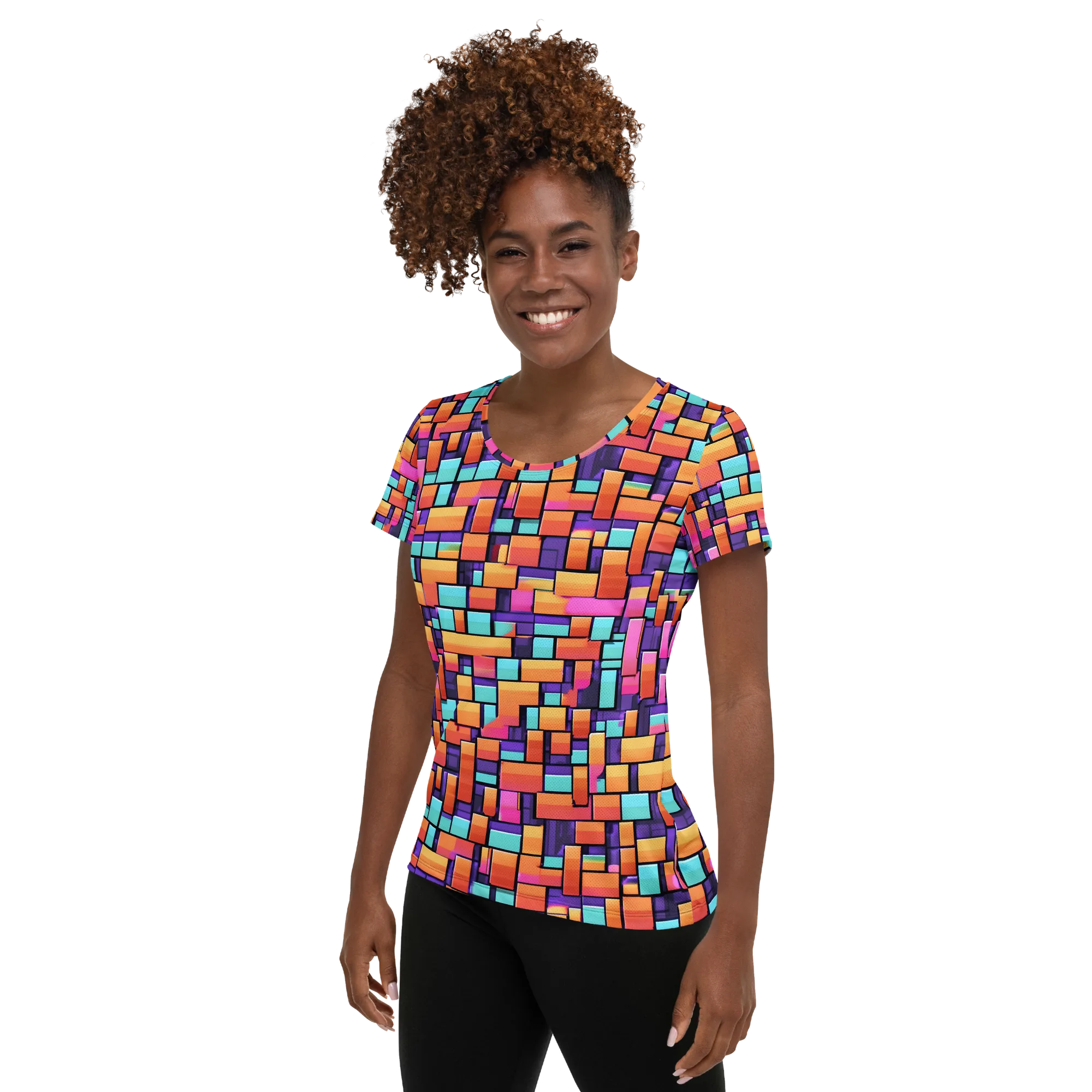 Neon Brickwork on Women's Athletic T-Shirt — Left