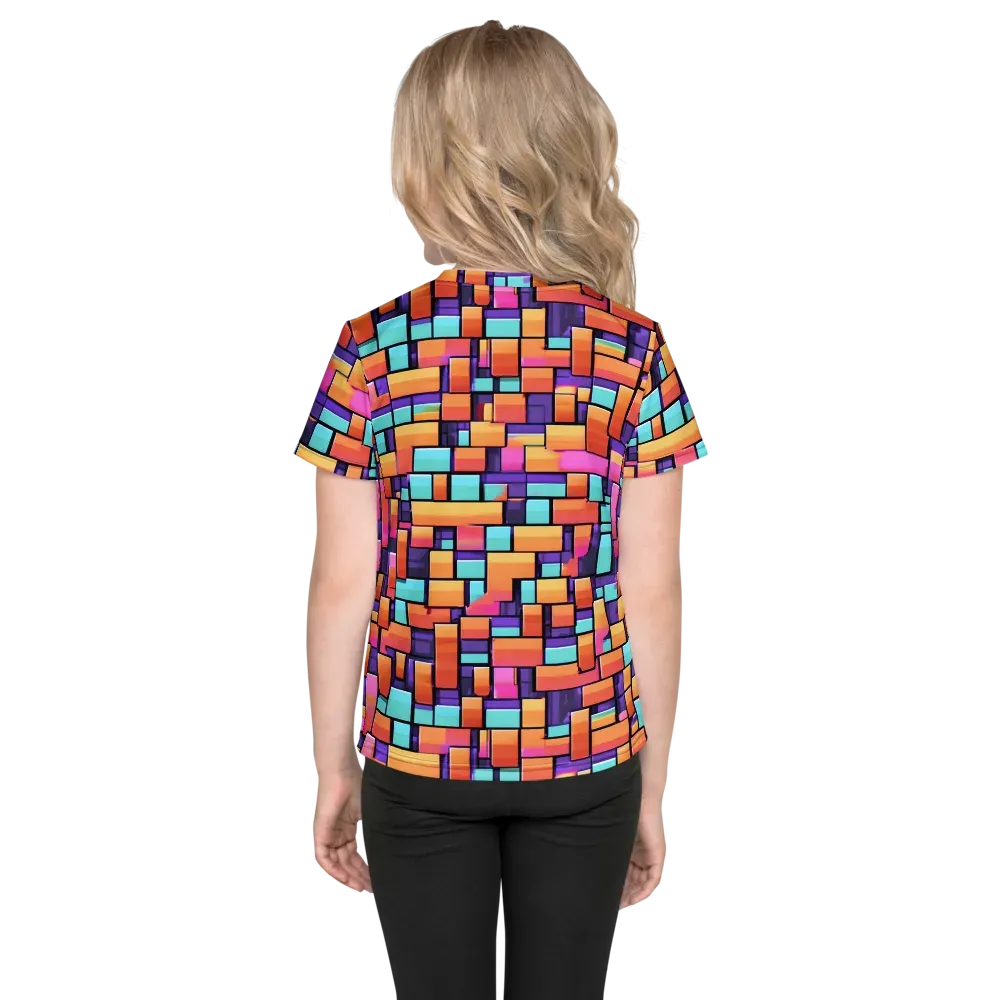 Neon Brickwork on Kids Crew Neck T-Shirt — Back