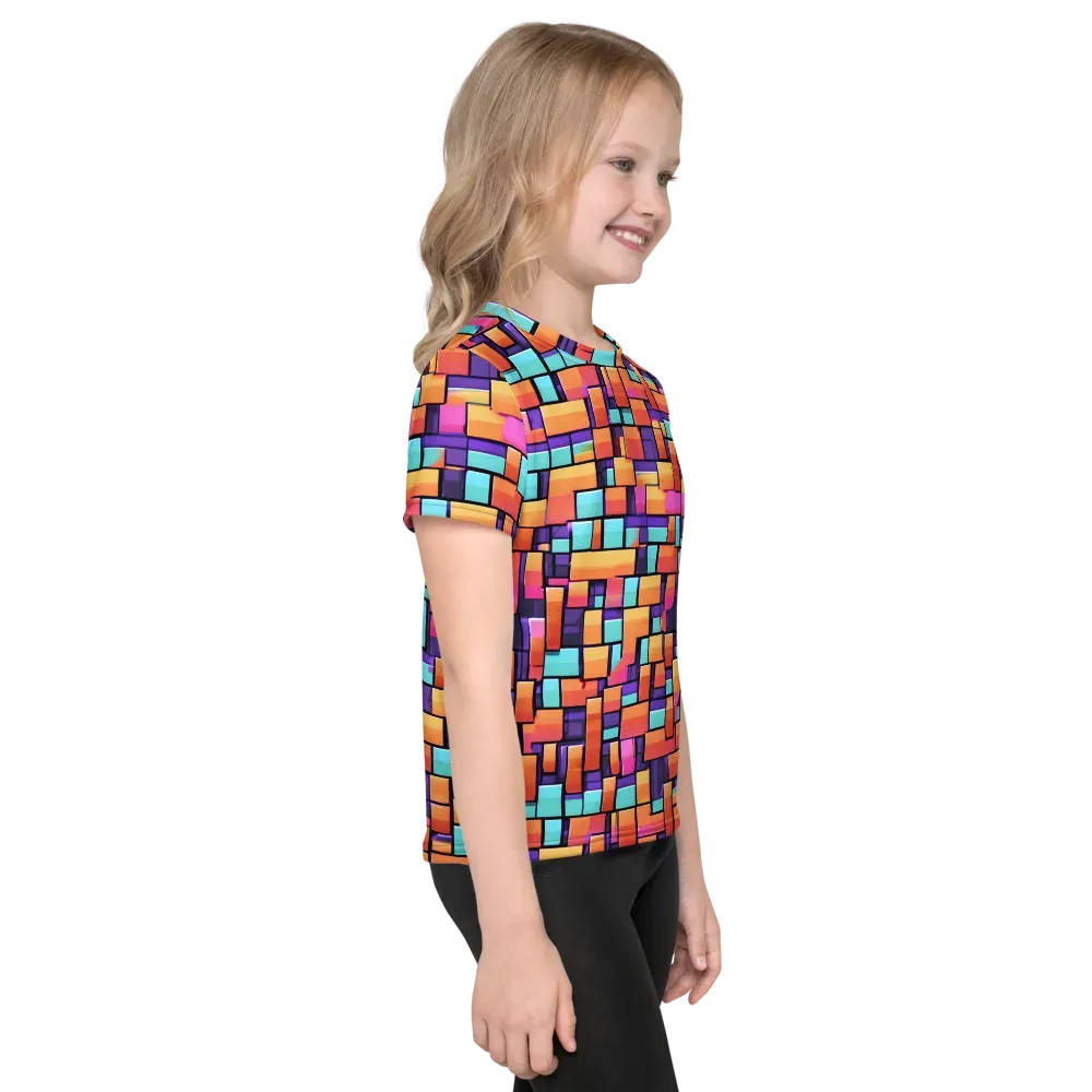 Neon Brickwork on Kids Crew Neck T-Shirt — Right