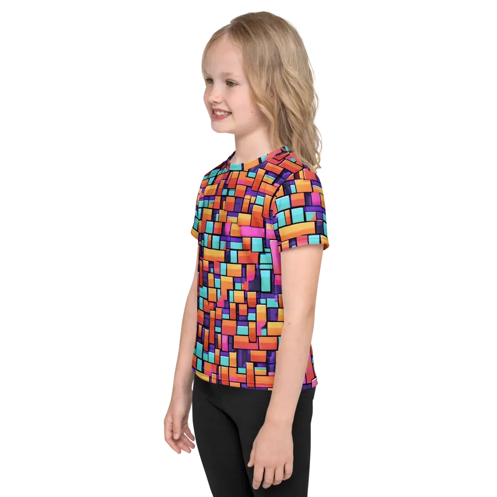Neon Brickwork on Kids Crew Neck T-Shirt — Left