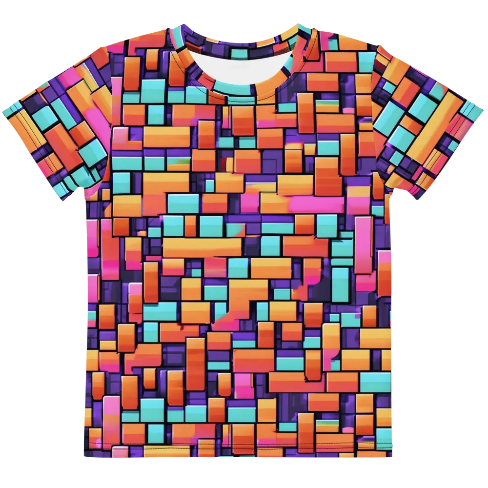 Neon Brickwork on Kids Crew Neck T-Shirt — Front