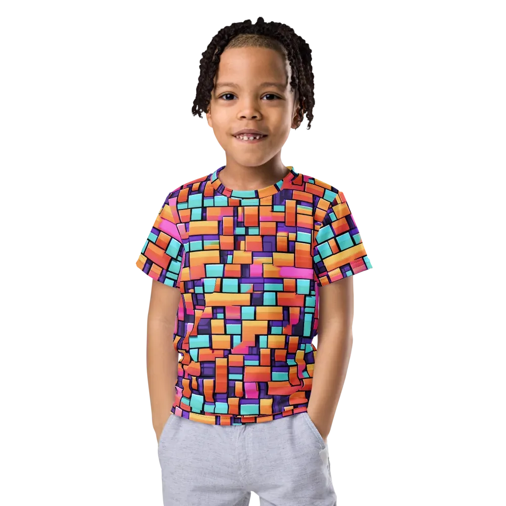 Neon Brickwork on Kids Crew Neck T-Shirt — Front