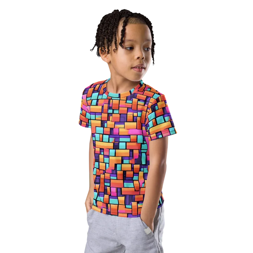 Neon Brickwork on Kids Crew Neck T-Shirt — Left Front