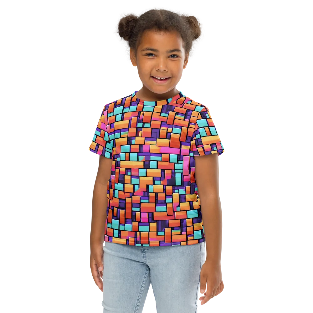 Neon Brickwork on Kids Crew Neck T-Shirt — Front