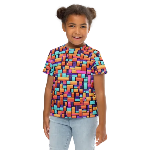 Neon Brickwork on a Kids Crew Neck T-Shirt
