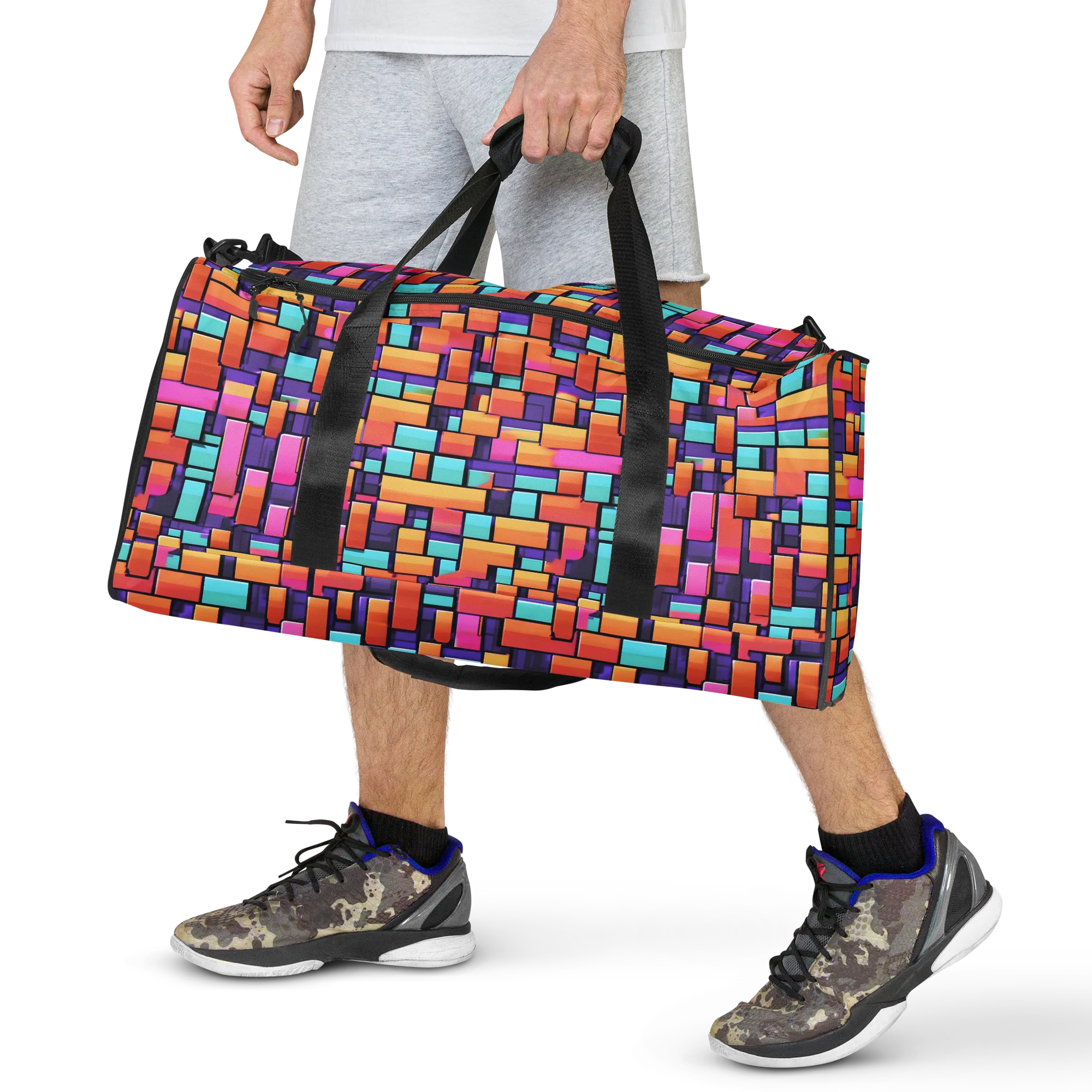 Neon Brickwork on Duffle Bag — Front
