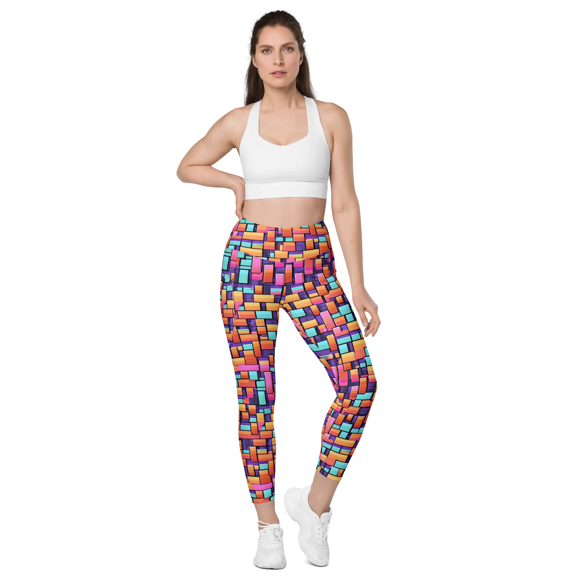 Neon Brickwork on Leggings with Pockets — Front