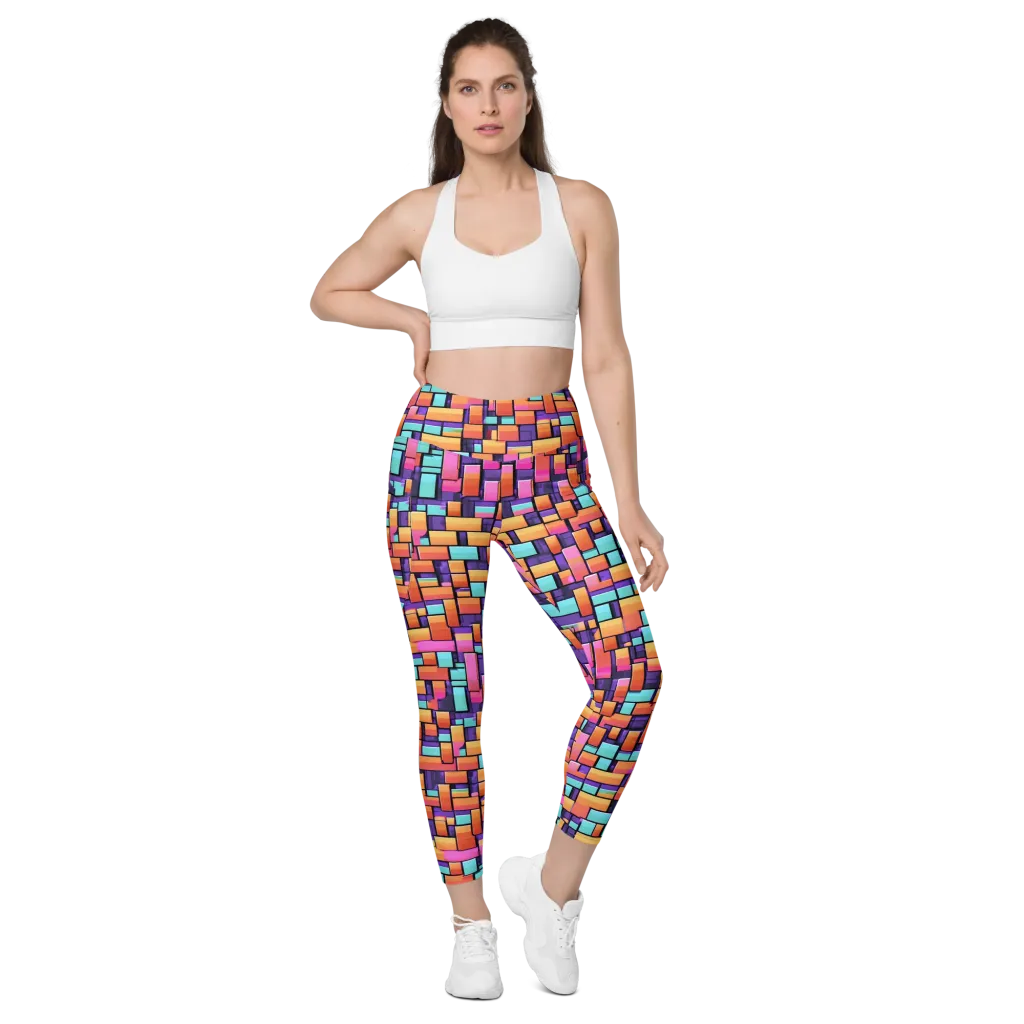 Neon Brickwork on Leggings with Pockets — Front