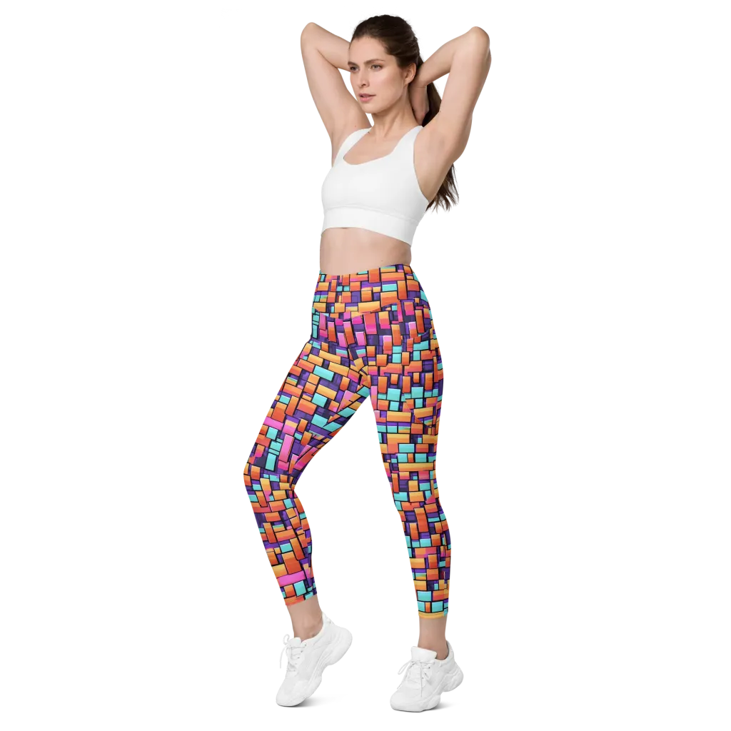 Neon Brickwork on Leggings with Pockets — Left Front