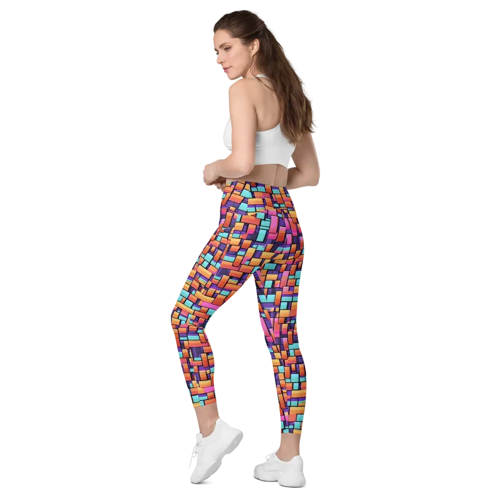 Neon Brickwork on Leggings with Pockets — Left Back