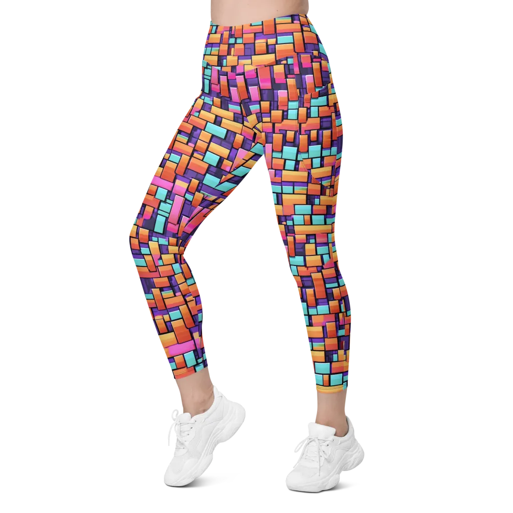 Neon Brickwork on Leggings with Pockets — Left Front