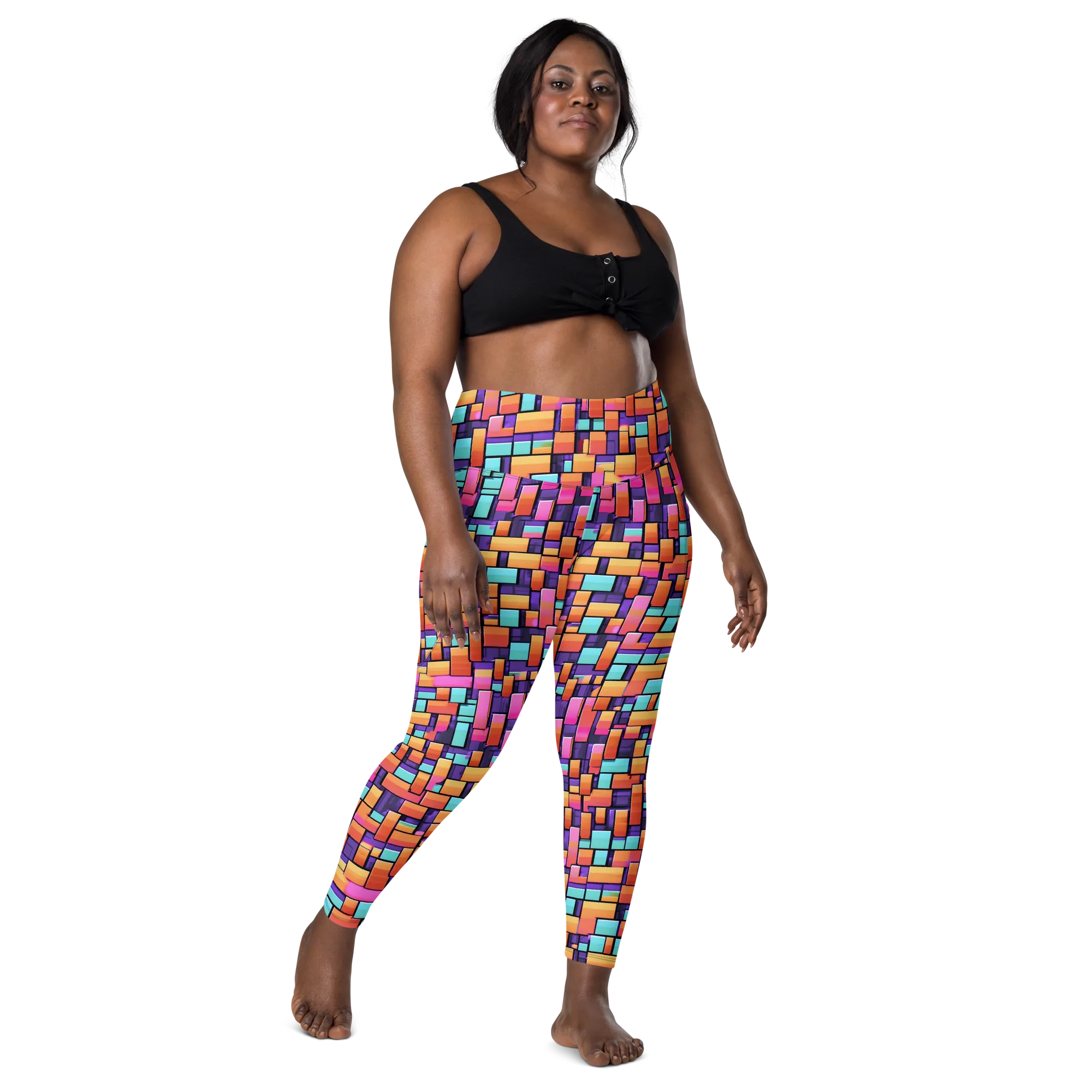 Neon Brickwork on Leggings with Pockets — Front