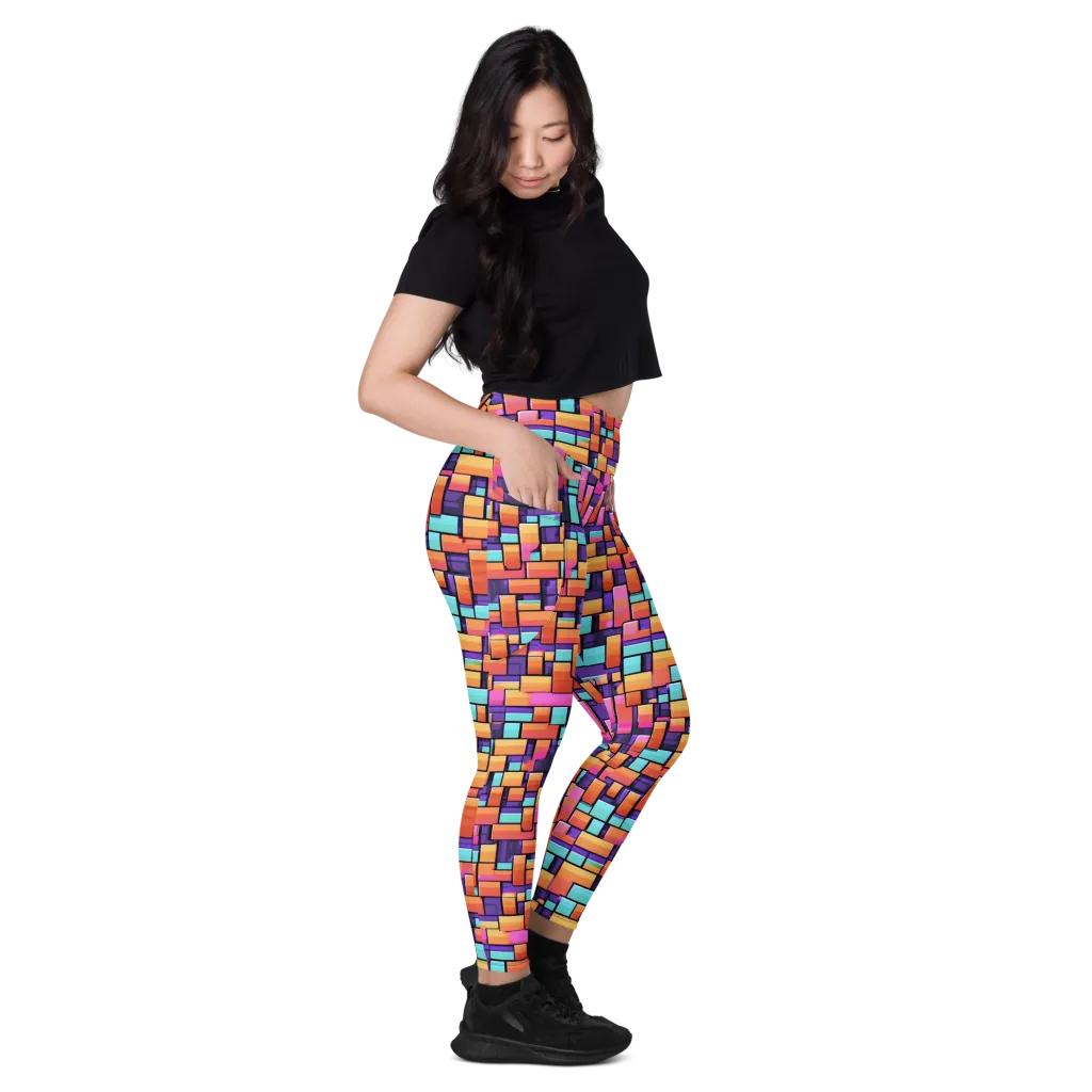 Neon Brickwork on Leggings with Pockets — Right