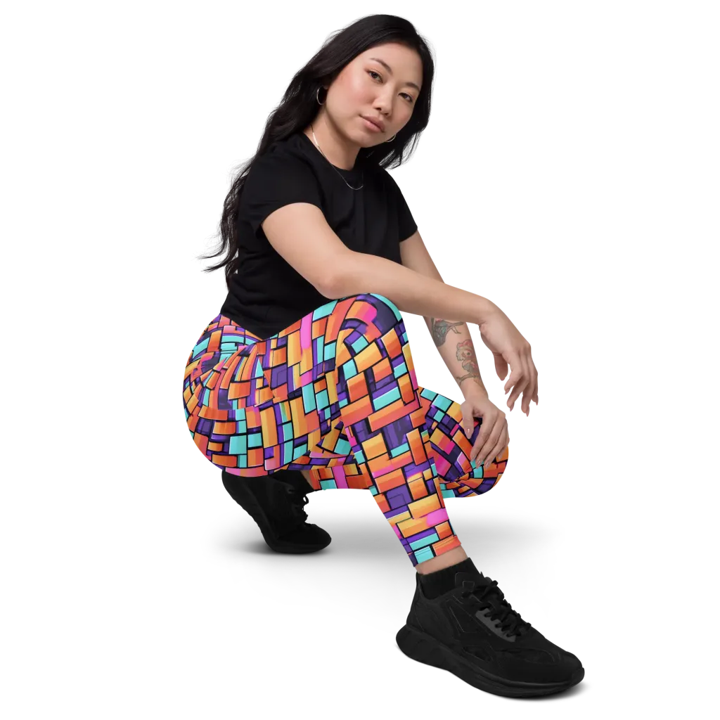 Neon Brickwork on Leggings with Pockets — Right Front