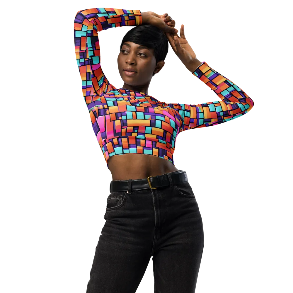 Neon Brickwork on Long Sleeve Crop Top — Front