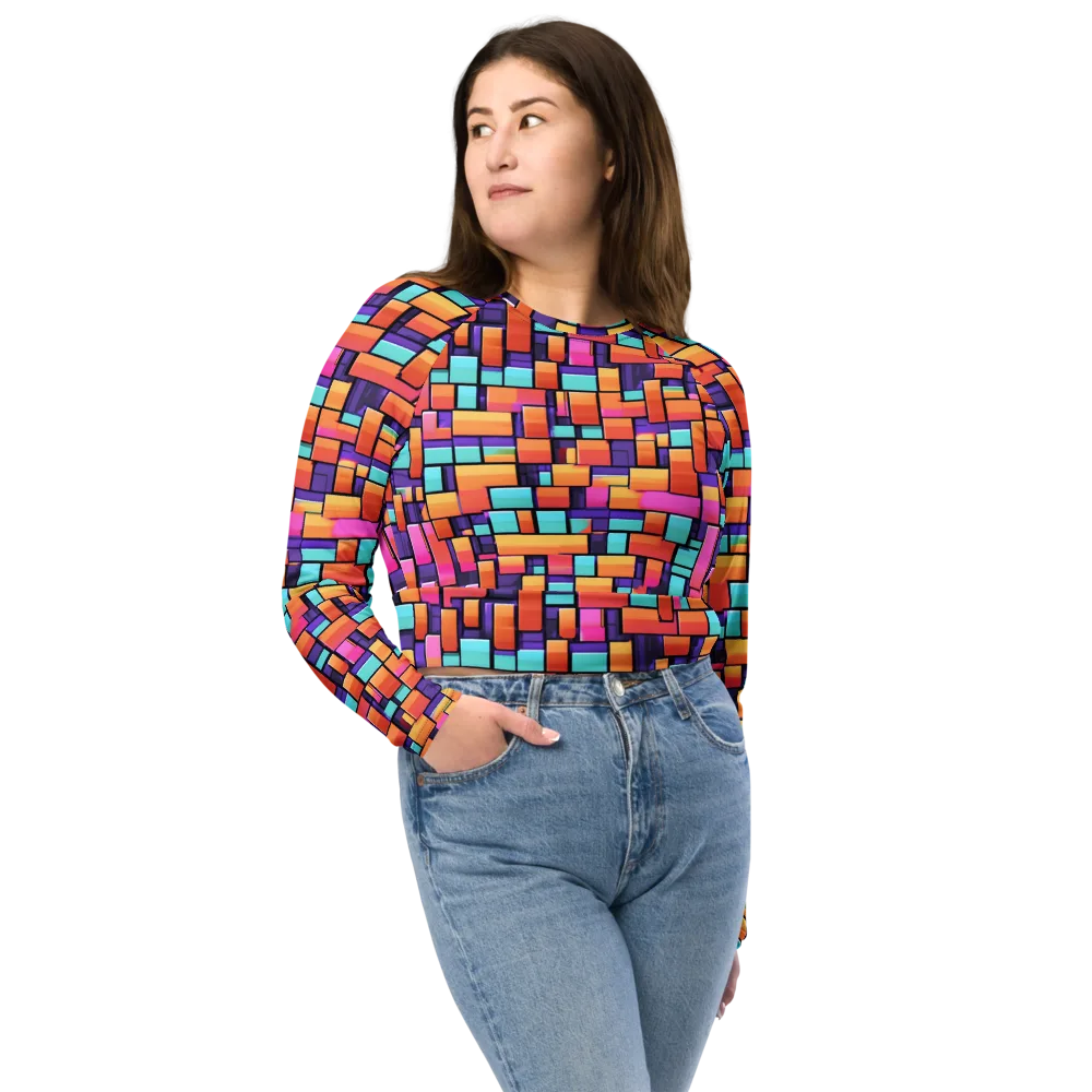 Neon Brickwork on Long Sleeve Crop Top — Front