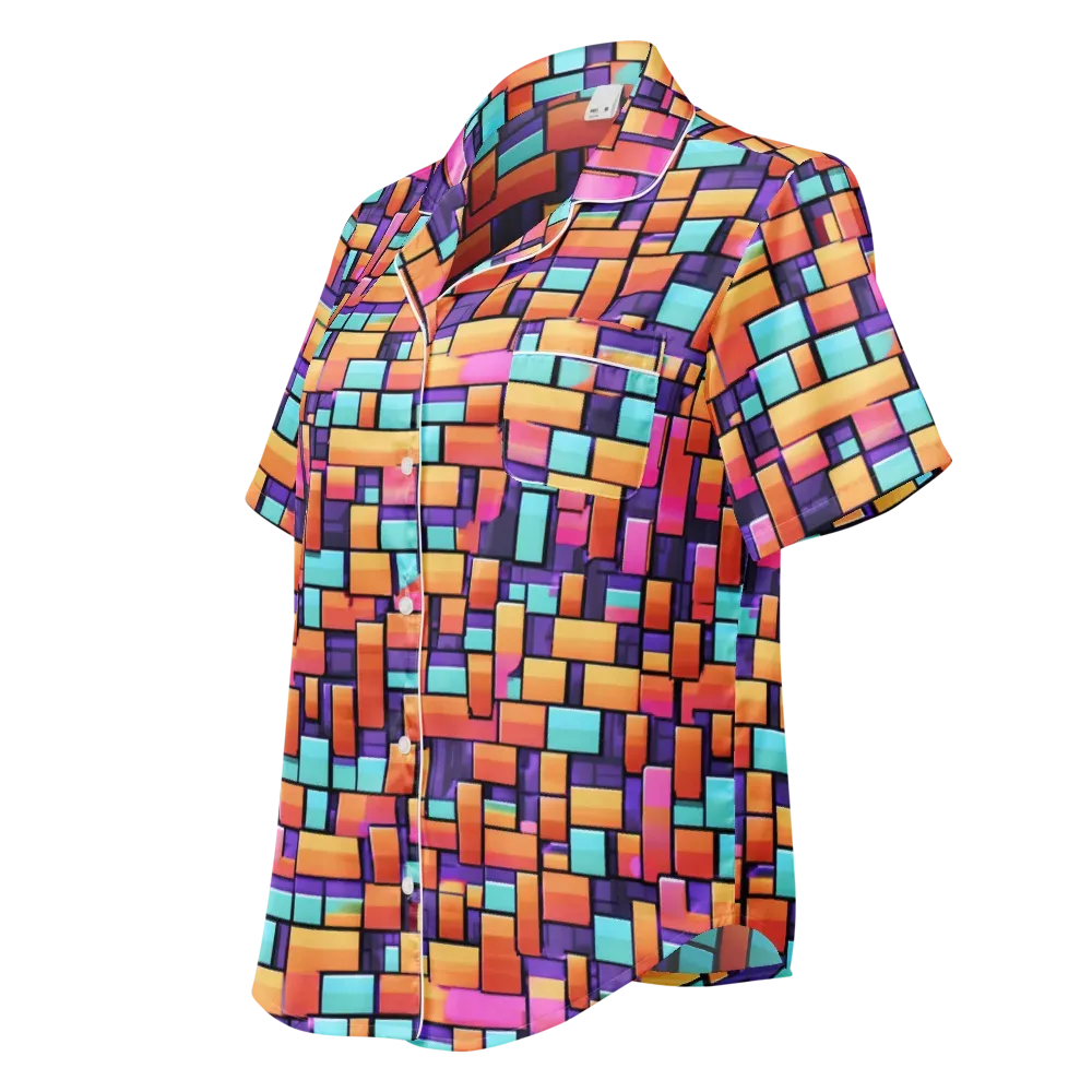 Neon Brickwork on Women's Short Sleeve Pajama Top — Left Front
