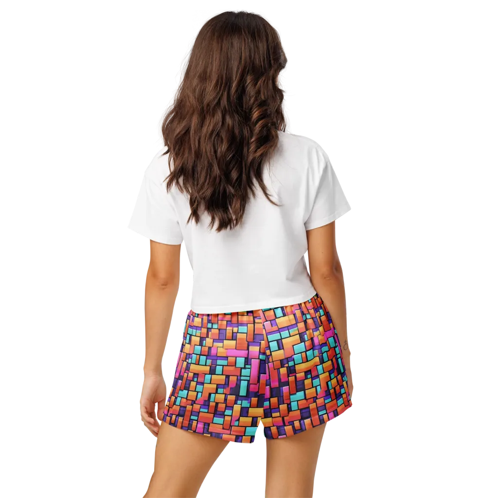 Neon Brickwork on Women's Pajama Shorts — Back