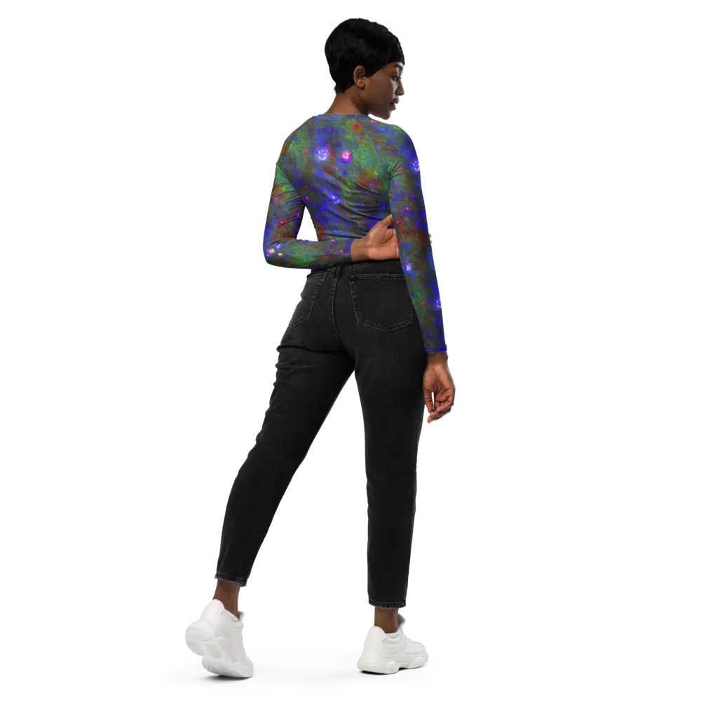 Mystic Reef on Long Sleeve Crop Top — Right Back
