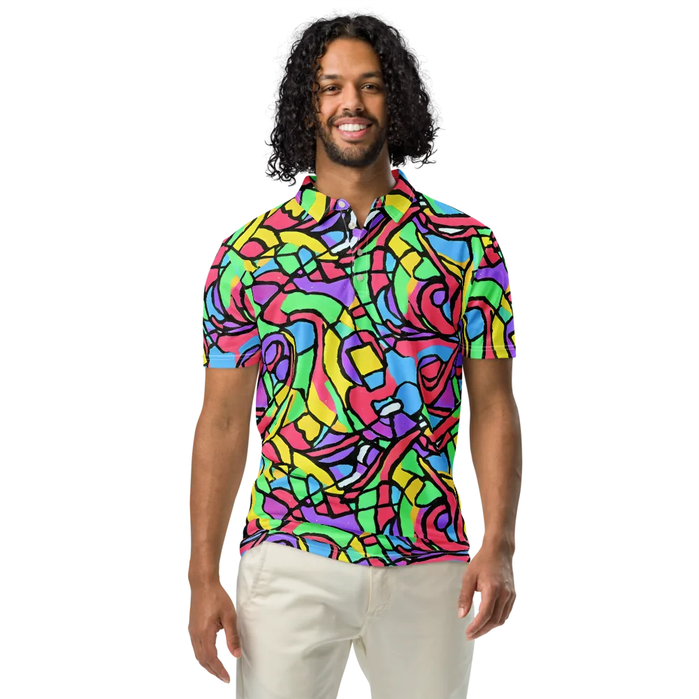 Acid Stained Glass on Men's Slim Fit Polo Shirt — Front
