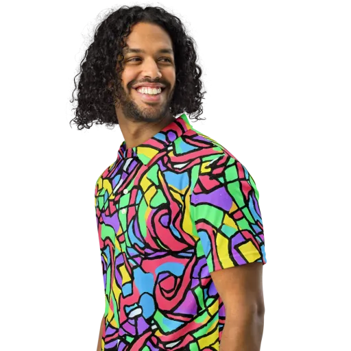 Acid Stained Glass on a Men's Slim Fit Polo Shirt