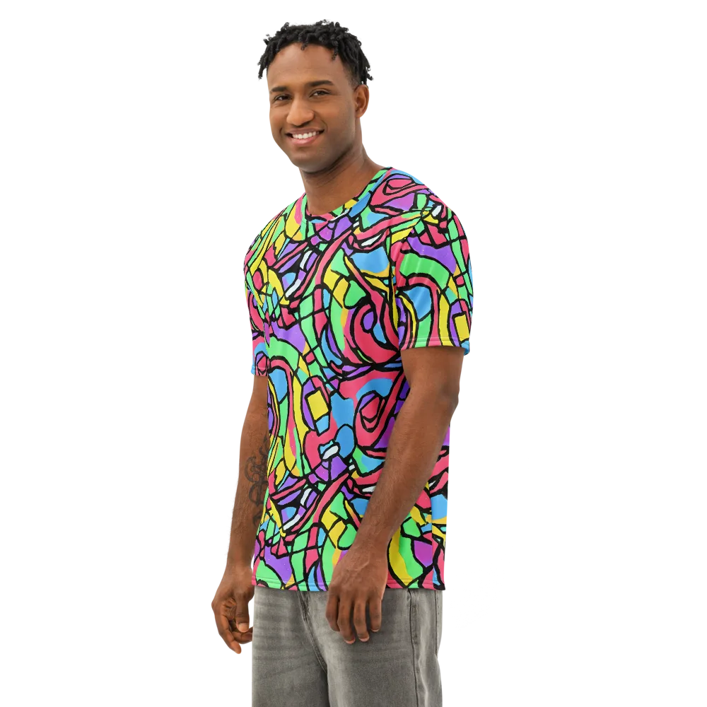 Acid Stained Glass on Men's Cotton Crew Neck T-Shirt — Left Front