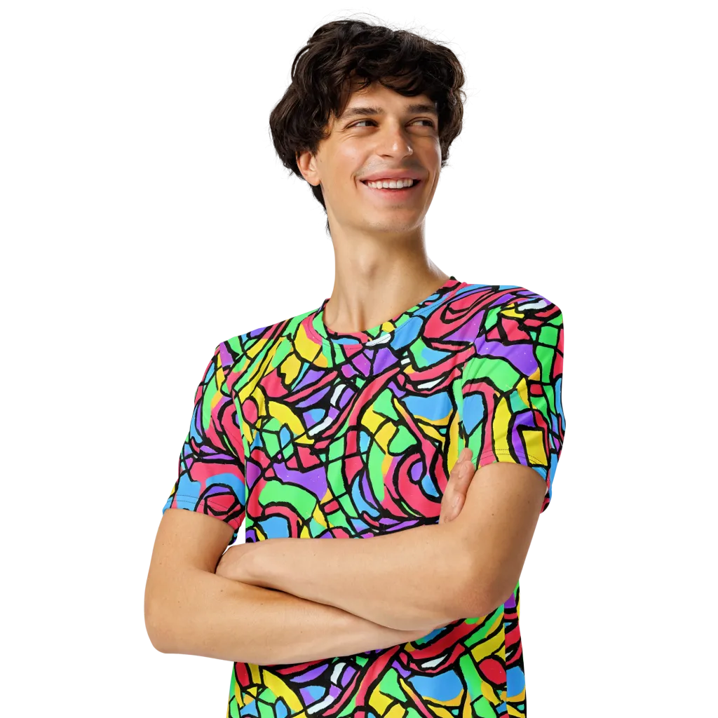 Acid Stained Glass on Men's Crew Neck T-Shirt — Left Front