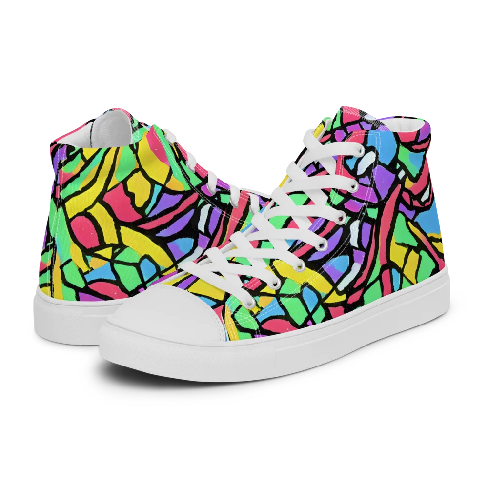 Acid Stained Glass on Men's High Top Canvas Shoes — Left
