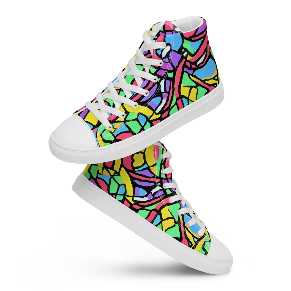 Acid Stained Glass on Men's High Top Canvas Shoes — Front