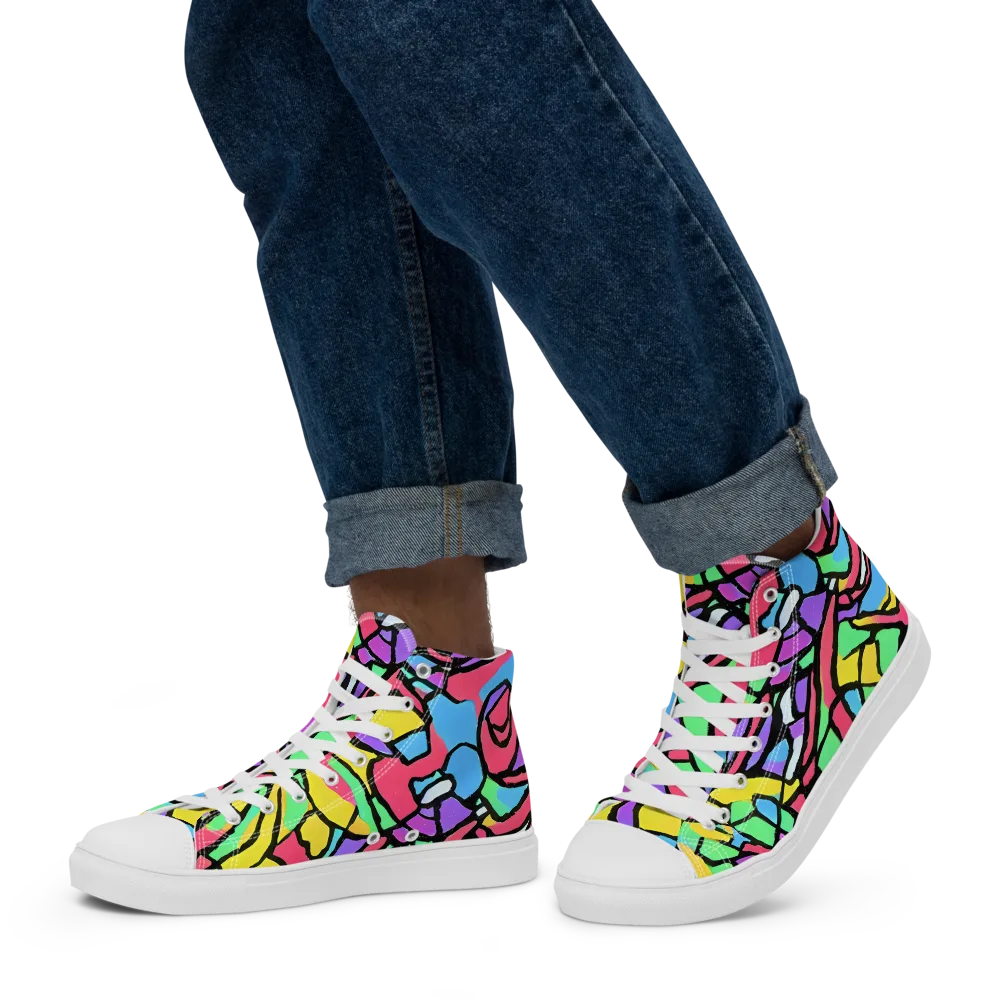 Acid Stained Glass on Men's High Top Canvas Shoes — Left