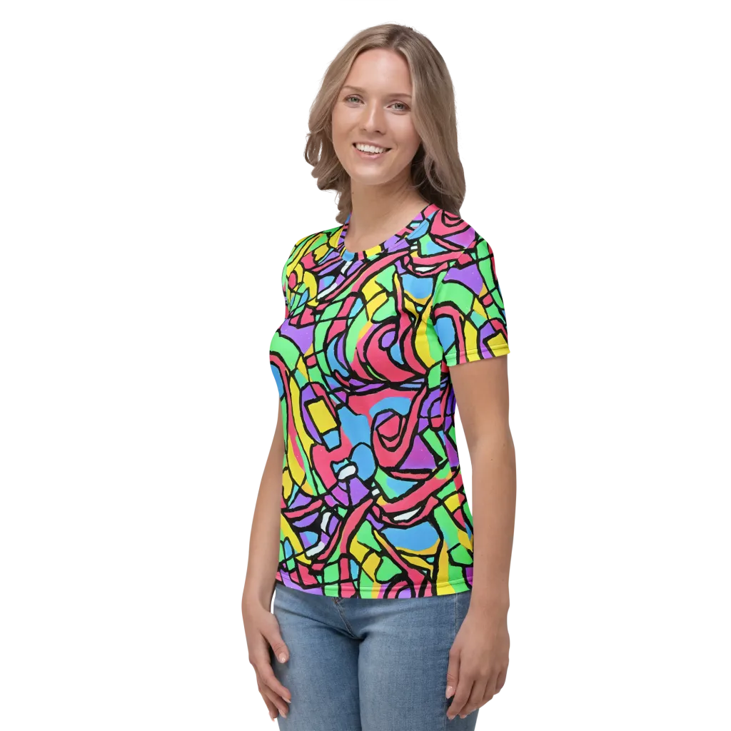 Acid Stained Glass on Women's Crew Neck T-Shirt — Left