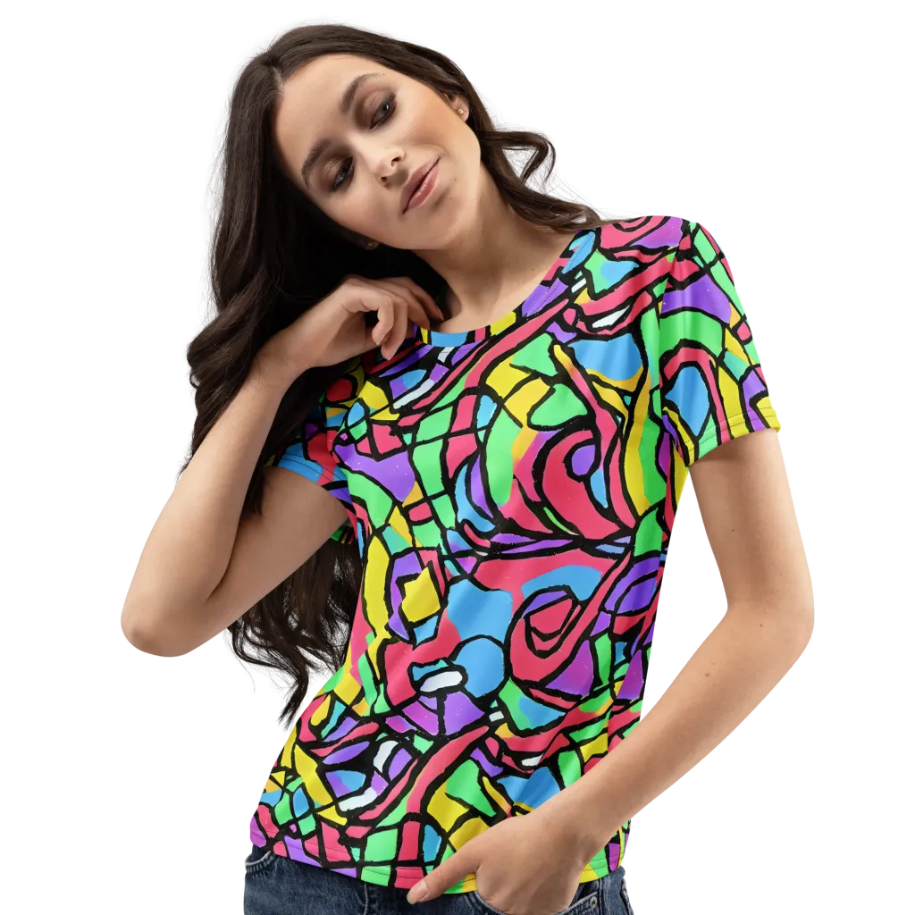 Acid Stained Glass on Women's Crew Neck T-Shirt — Left Front