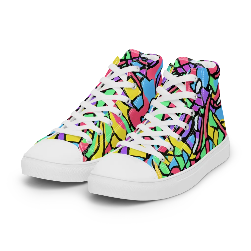 Acid Stained Glass on Women's High Top Canvas Shoes — Left Front