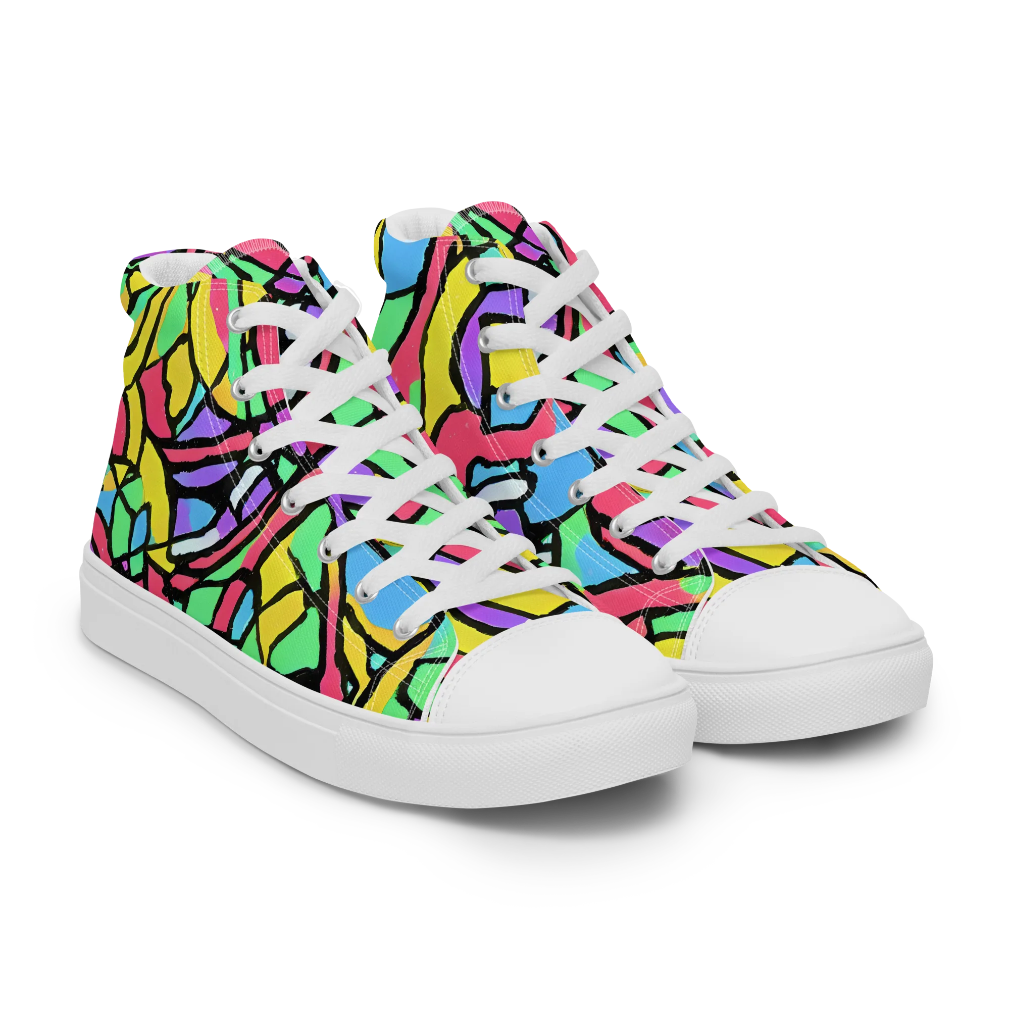Acid Stained Glass on Women's High Top Canvas Shoes — Right Front