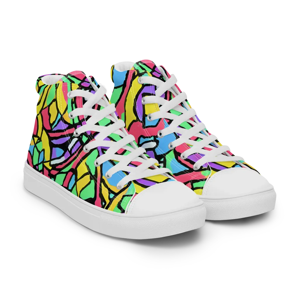 Acid Stained Glass on Women's High Top Canvas Shoes — Right Front