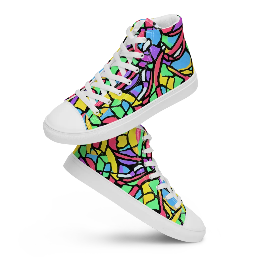 Acid Stained Glass on Women's High Top Canvas Shoes — Front