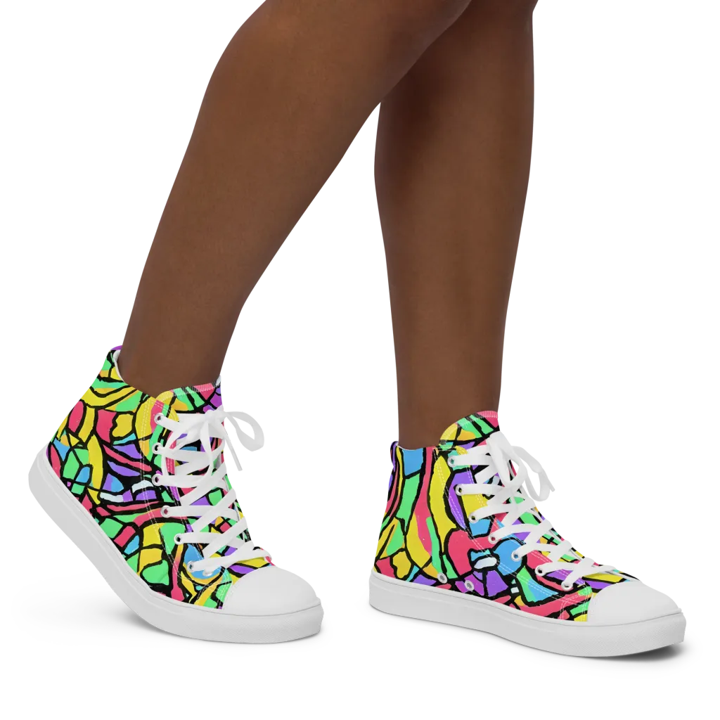 Acid Stained Glass on Women's High Top Canvas Shoes — Right