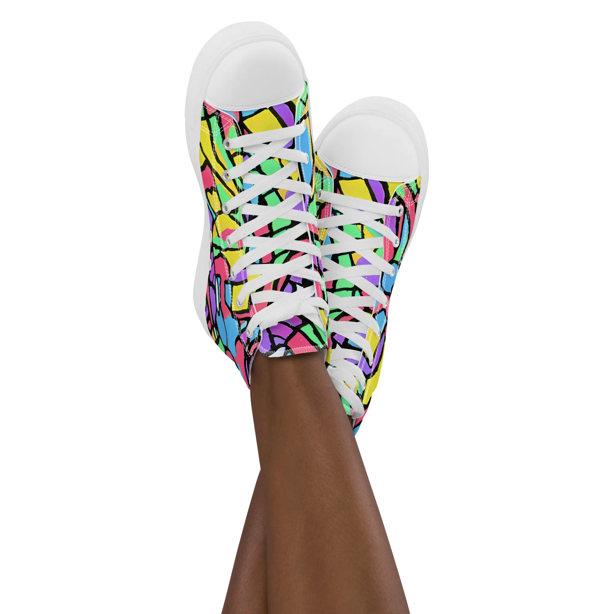 Acid Stained Glass on Women's High Top Canvas Shoes — Front