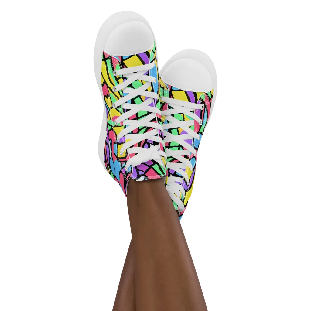 Acid Stained Glass on Women's High Top Canvas Shoes — Front