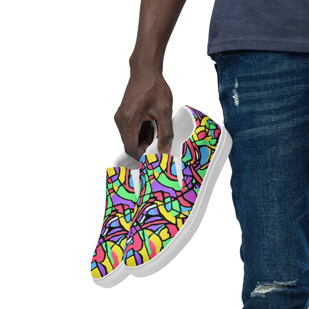 Acid Stained Glass on Men's Slip-On Canvas Shoes — Left Front