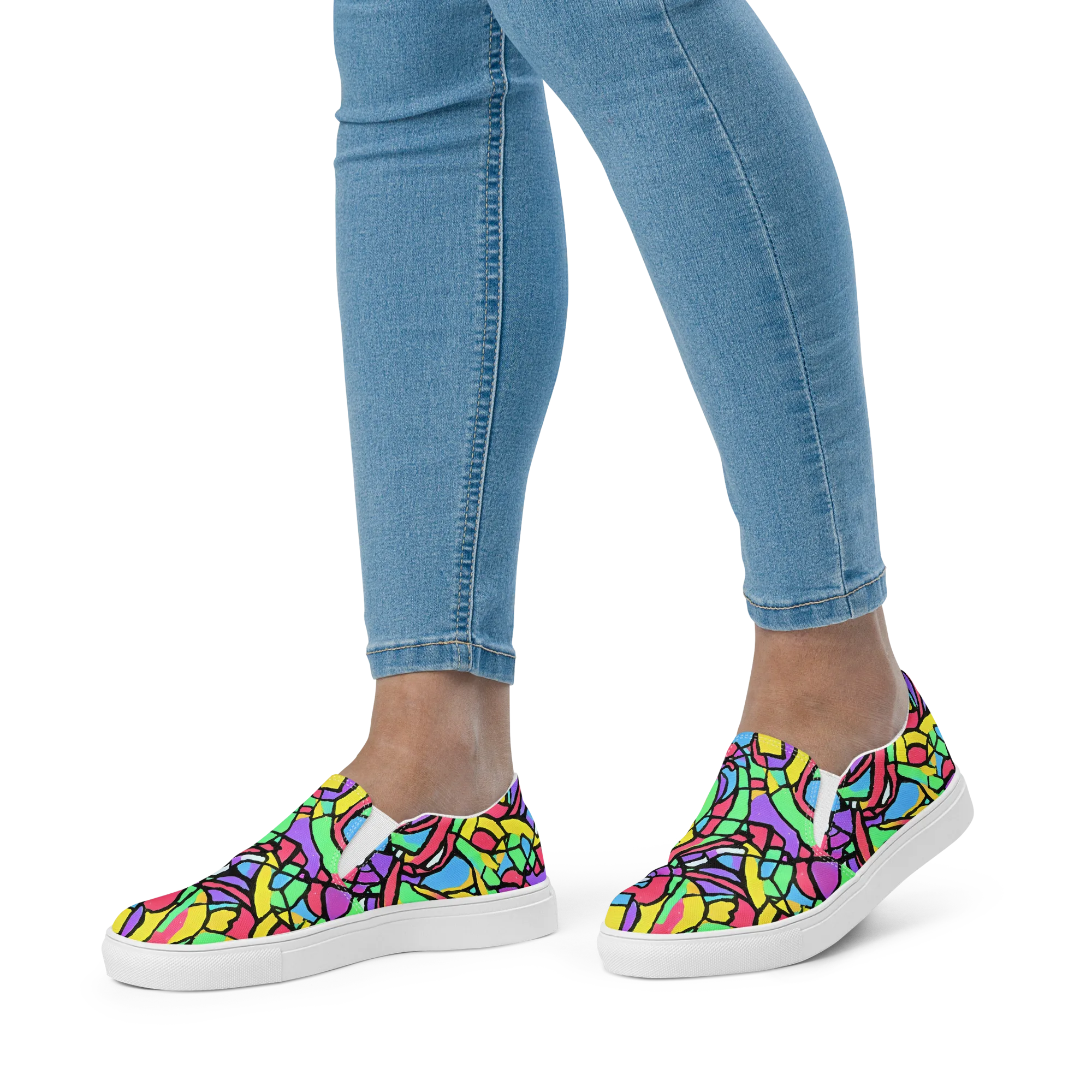 Acid Stained Glass on Women's Slip-On Canvas Shoes — Front