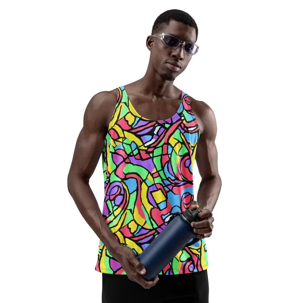 Acid Stained Glass on Men's Tank Top — Front